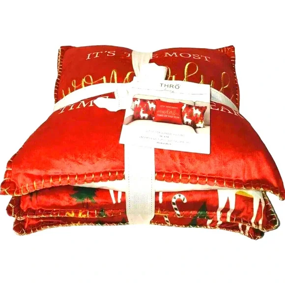 3Pc THRO Christmas Pillow Decor It's The Most Wonderfu1 Time Of The Year